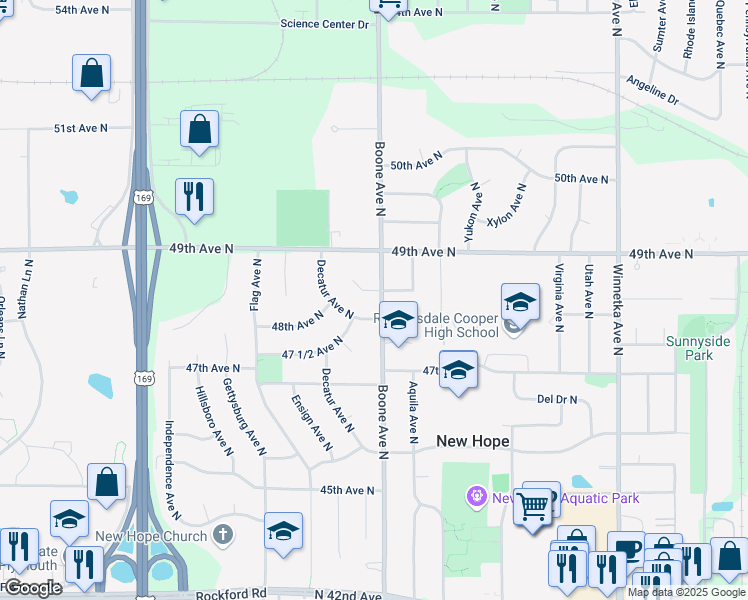 map of restaurants, bars, coffee shops, grocery stores, and more near 4762 Decatur Avenue North in Minneapolis