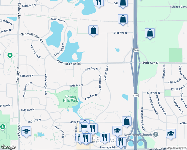 map of restaurants, bars, coffee shops, grocery stores, and more near 4820 Pilgrim Lane North in Plymouth