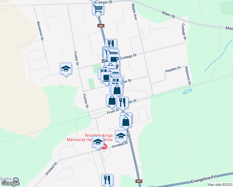 map of restaurants, bars, coffee shops, grocery stores, and more near 183 Commercial Street in Berwick