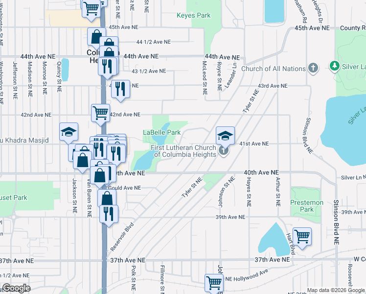 map of restaurants, bars, coffee shops, grocery stores, and more near 4036 Reservoir Boulevard in Minneapolis