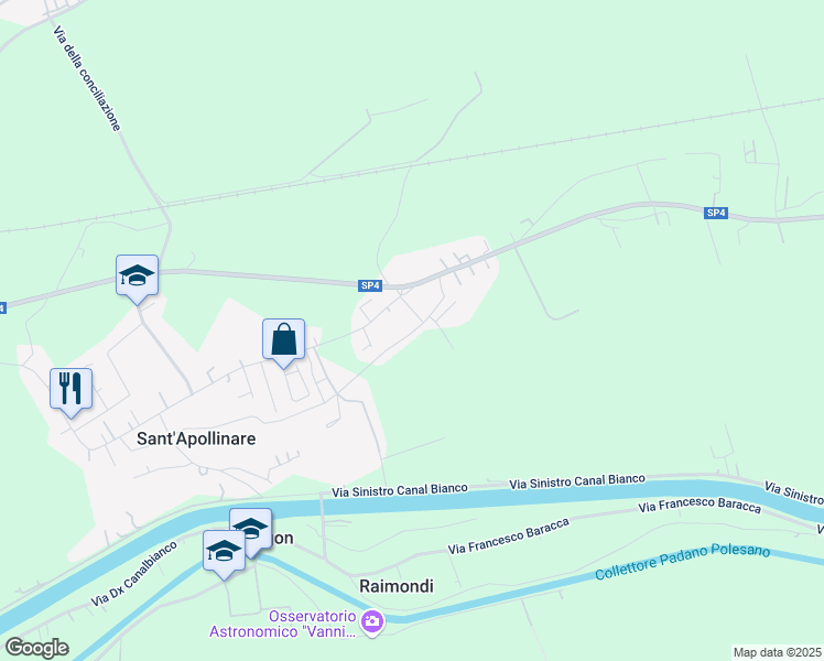 map of restaurants, bars, coffee shops, grocery stores, and more near 58 Via Mario Malfatto in Sant'Apollinare