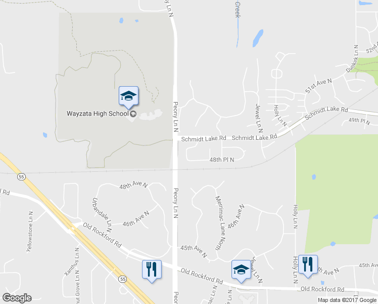 map of restaurants, bars, coffee shops, grocery stores, and more near 4910 Olive Lane North in Minneapolis