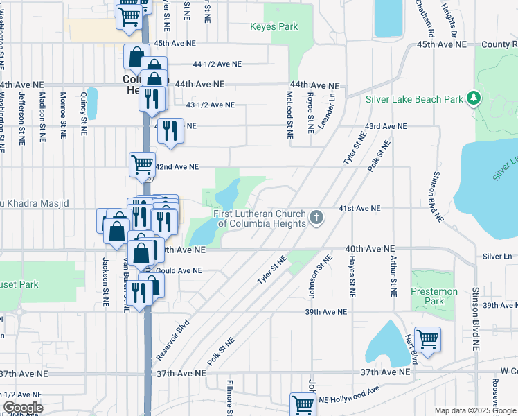 map of restaurants, bars, coffee shops, grocery stores, and more near 1334 Circle Terrace Boulevard Northeast in Minneapolis