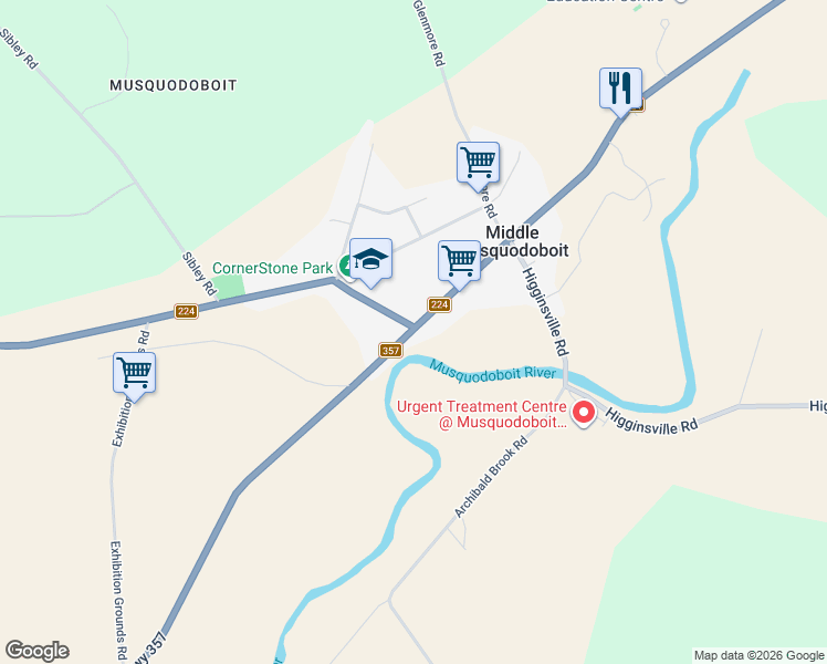 map of restaurants, bars, coffee shops, grocery stores, and more near 12324 Nova Scotia 224 in Middle Musquodoboit