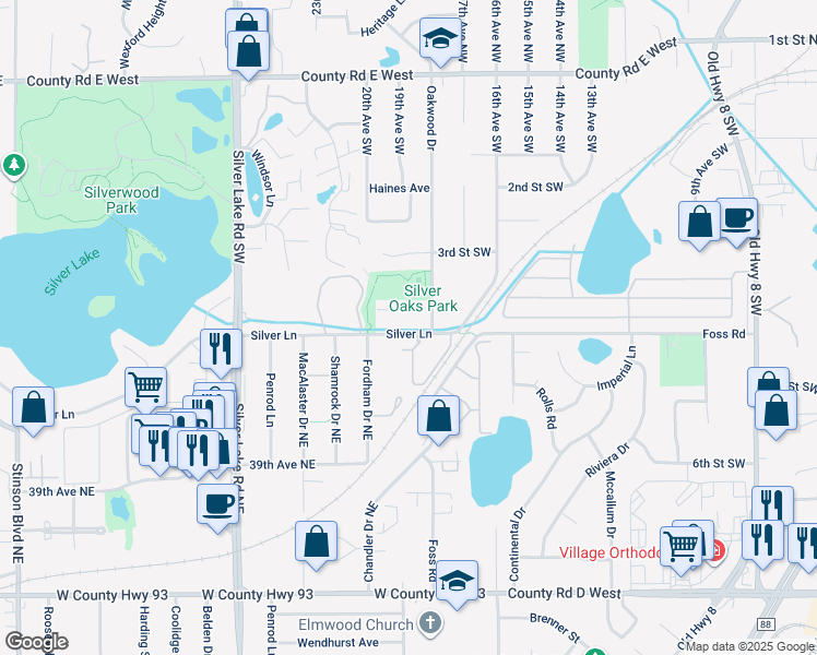 map of restaurants, bars, coffee shops, grocery stores, and more near 350 Oakwood Drive in New Brighton