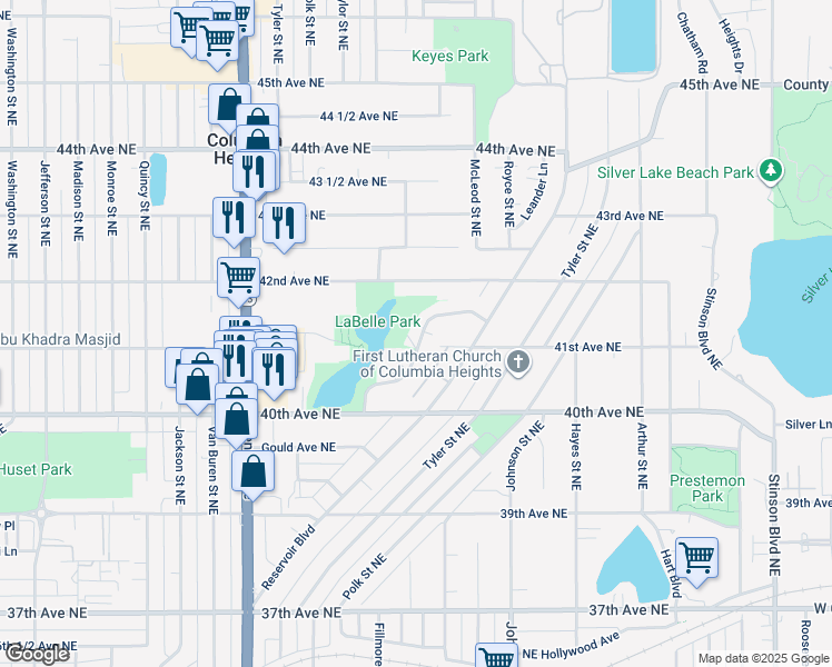 map of restaurants, bars, coffee shops, grocery stores, and more near 1315 Circle Terrace Boulevard Northeast in Columbia Heights