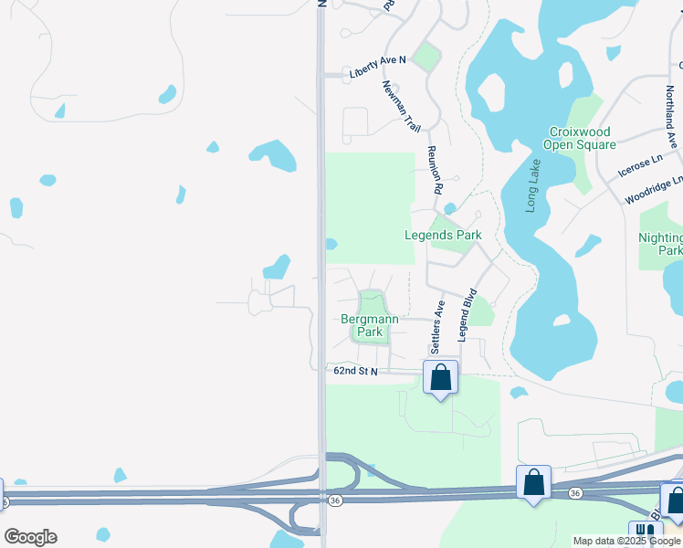 map of restaurants, bars, coffee shops, grocery stores, and more near 1110 Bergmann Drive in Stillwater