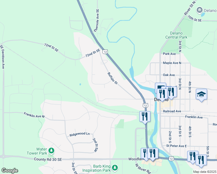 map of restaurants, bars, coffee shops, grocery stores, and more near 461 Merriman Drive in Delano