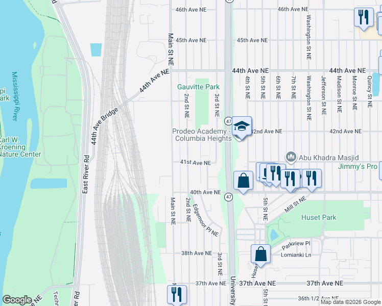 map of restaurants, bars, coffee shops, grocery stores, and more near 4120 2nd Street Northeast in Minneapolis