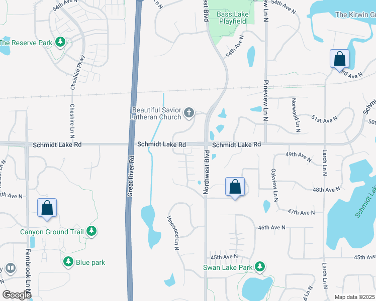 map of restaurants, bars, coffee shops, grocery stores, and more near 4940 Underwood Lane North in Plymouth