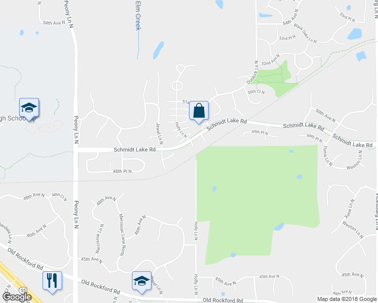 map of restaurants, bars, coffee shops, grocery stores, and more near 17185 49th Avenue North in Minneapolis