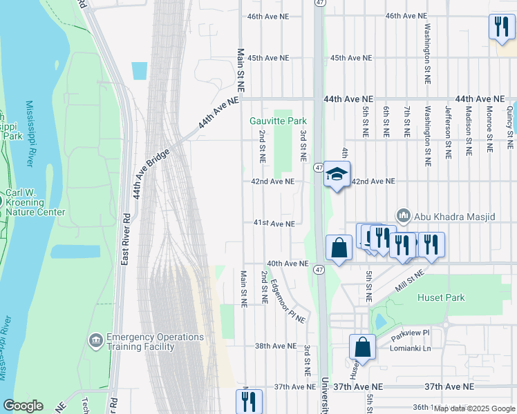map of restaurants, bars, coffee shops, grocery stores, and more near 4120 2nd Street Northeast in Minneapolis