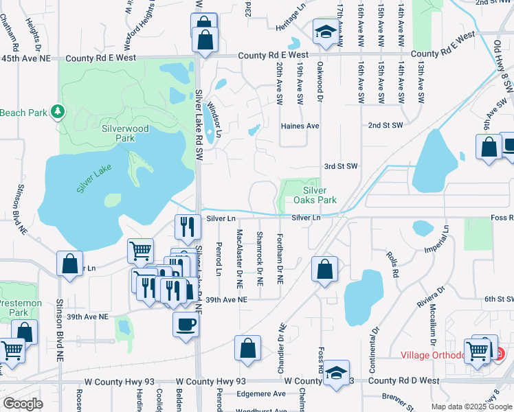 map of restaurants, bars, coffee shops, grocery stores, and more near 2290 Silver Lane in New Brighton