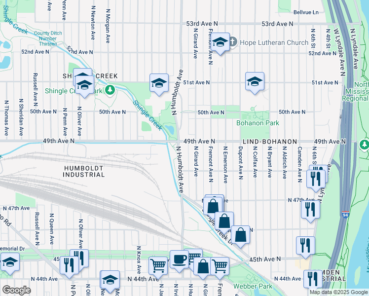 map of restaurants, bars, coffee shops, grocery stores, and more near 4839 North Girard Avenue in Minneapolis