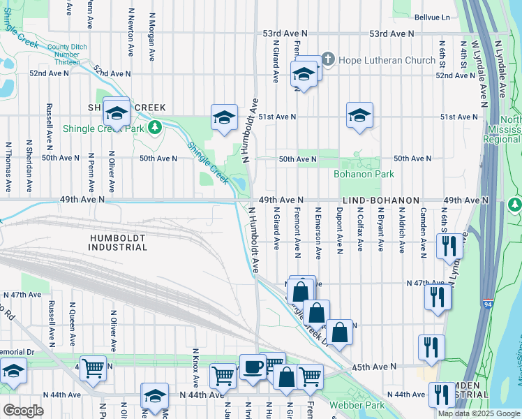 map of restaurants, bars, coffee shops, grocery stores, and more near 4839 North Girard Avenue in Minneapolis