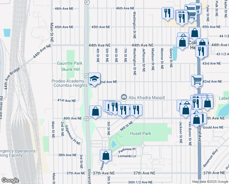 map of restaurants, bars, coffee shops, grocery stores, and more near 4124 6th Street Northeast in Minneapolis