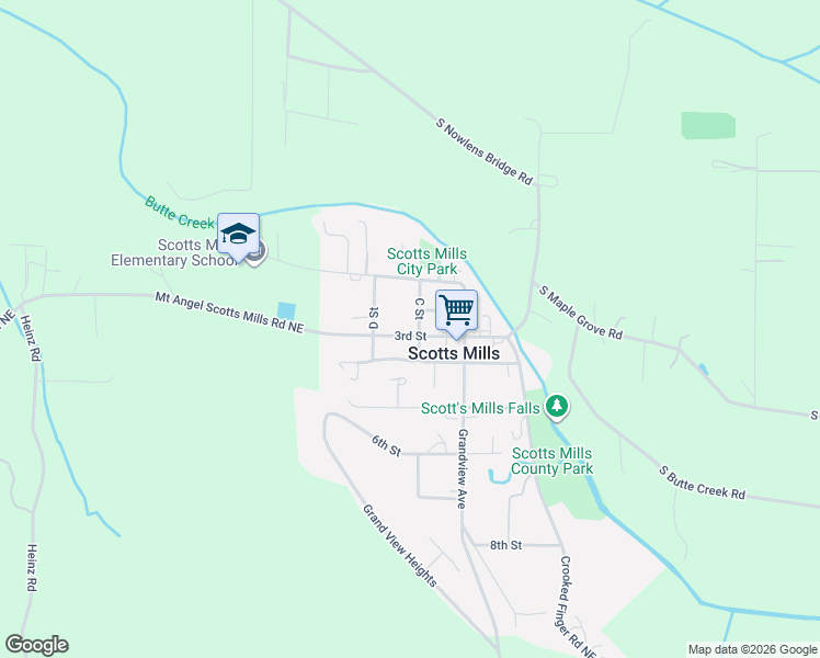 map of restaurants, bars, coffee shops, grocery stores, and more near 290 C Street in Scotts Mills