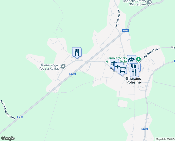 map of restaurants, bars, coffee shops, grocery stores, and more near 79 Via Ponte del Merlo in Grignano Polesine