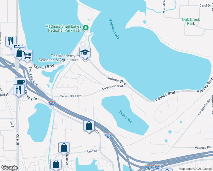 map of restaurants, bars, coffee shops, grocery stores, and more near 197 Mayfair Road in Saint Paul
