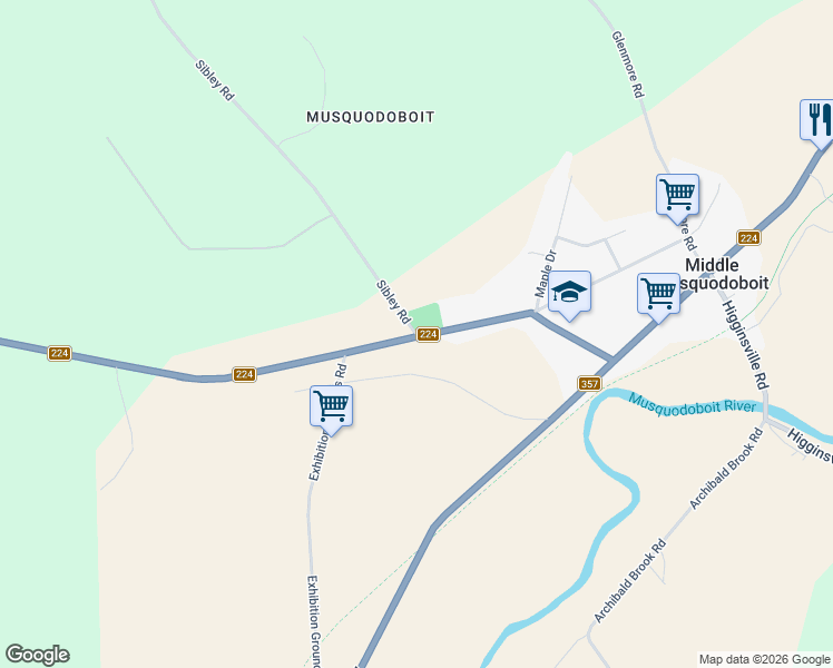 map of restaurants, bars, coffee shops, grocery stores, and more near 4 Sibley Road in Middle Musquodoboit