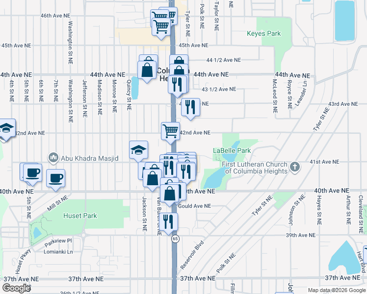 map of restaurants, bars, coffee shops, grocery stores, and more near 999 41st Avenue Northeast in Minneapolis