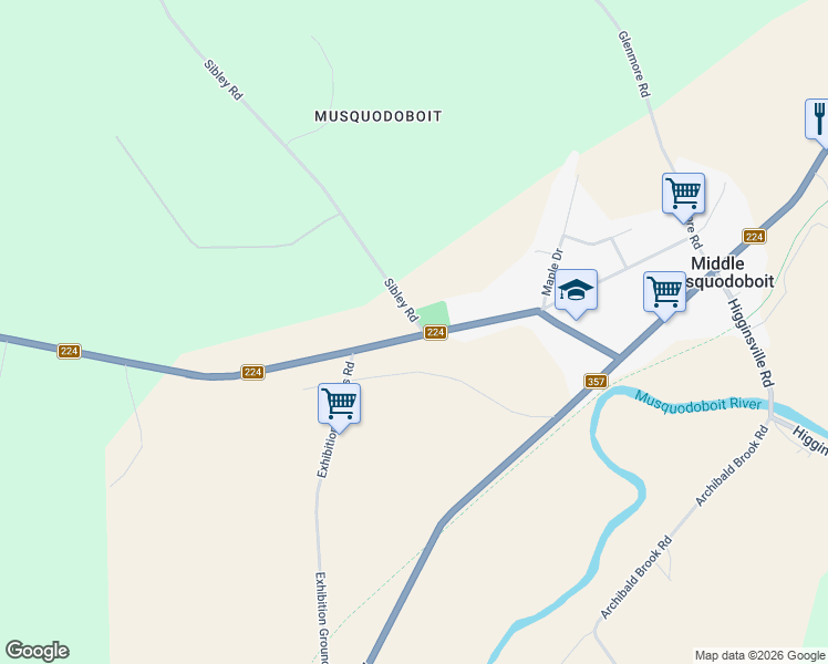 map of restaurants, bars, coffee shops, grocery stores, and more near 5 Sibley Road in Middle Musquodoboit