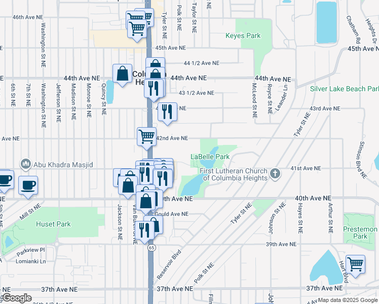 map of restaurants, bars, coffee shops, grocery stores, and more near 1011 41st Avenue Northeast in Columbia Heights
