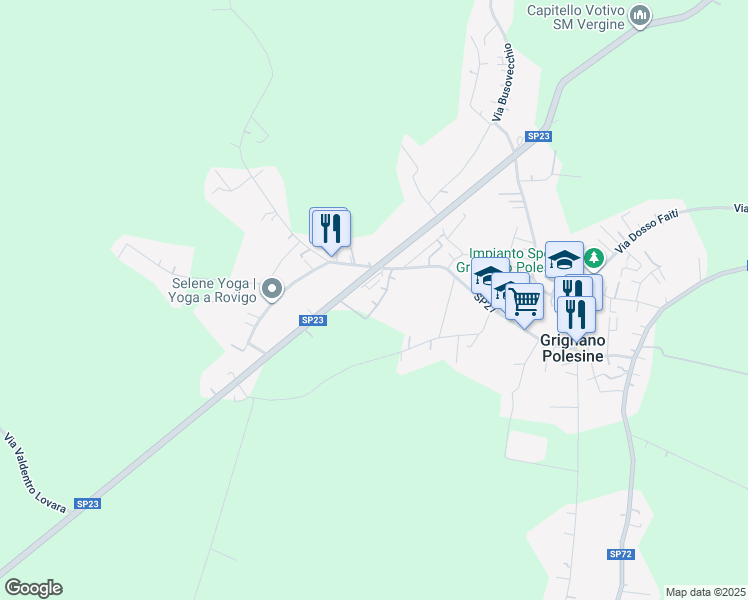 map of restaurants, bars, coffee shops, grocery stores, and more near 79 Via Ponte del Merlo in Grignano Polesine