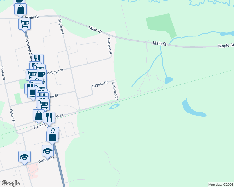 map of restaurants, bars, coffee shops, grocery stores, and more near 6 Robinson Drive in Berwick