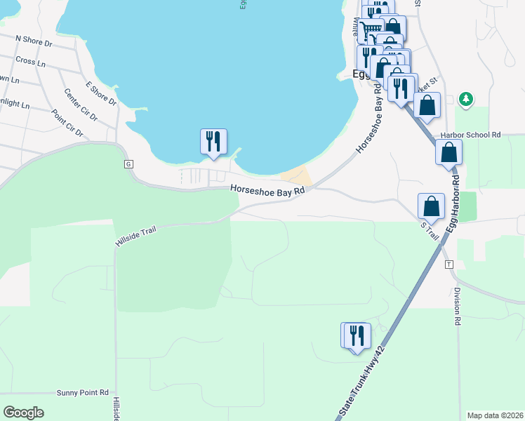 map of restaurants, bars, coffee shops, grocery stores, and more near 7684 Brooks Lane in Egg Harbor