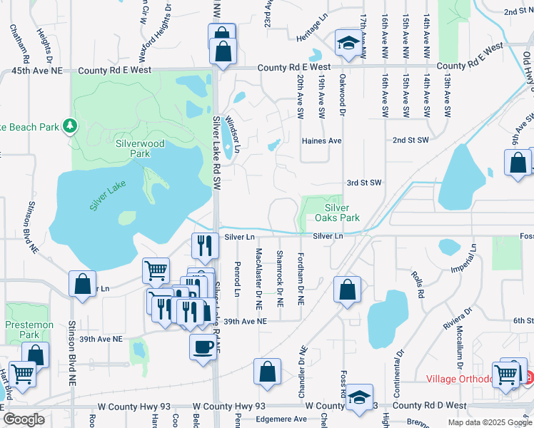 map of restaurants, bars, coffee shops, grocery stores, and more near 2280 Silver Lane in New Brighton