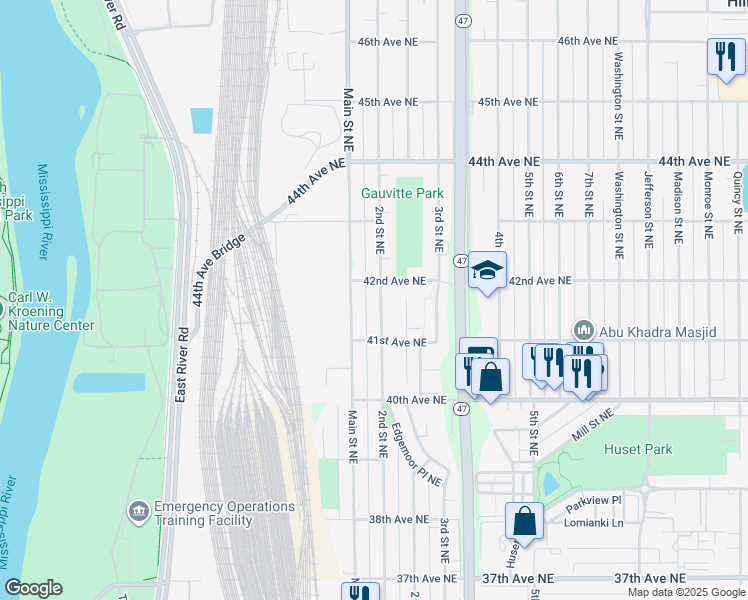 map of restaurants, bars, coffee shops, grocery stores, and more near 4120 2nd Street Northeast in Minneapolis