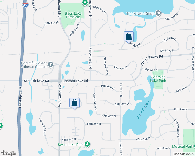 map of restaurants, bars, coffee shops, grocery stores, and more near 12520 49th Avenue North in Minneapolis