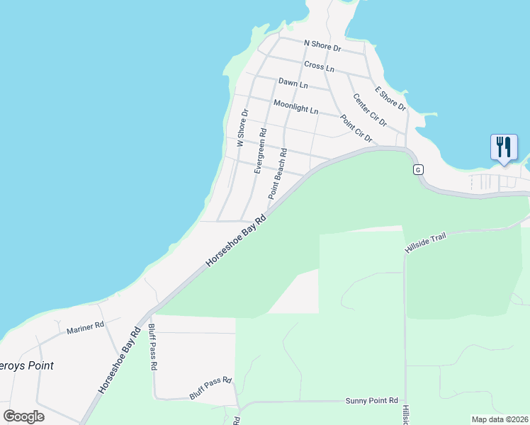 map of restaurants, bars, coffee shops, grocery stores, and more near 7636 Horseshoe Bay Rd in Egg Harbor