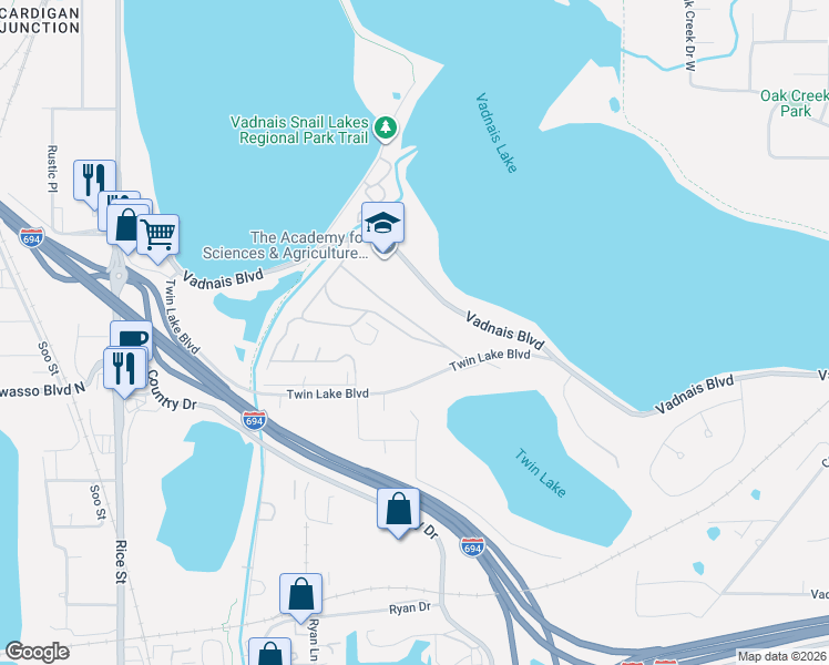 map of restaurants, bars, coffee shops, grocery stores, and more near 254 Mayfair Road in Saint Paul