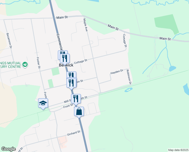 map of restaurants, bars, coffee shops, grocery stores, and more near 101 Union Street in Berwick