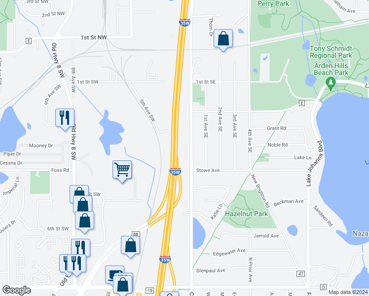 map of restaurants, bars, coffee shops, grocery stores, and more near 286 Cleveland Avenue Southwest in New Brighton