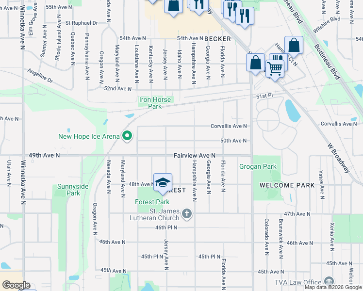map of restaurants, bars, coffee shops, grocery stores, and more near 6716 50th Avenue North in Minneapolis