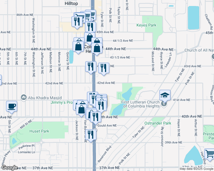 map of restaurants, bars, coffee shops, grocery stores, and more near 968 42nd Avenue Northeast in Minneapolis