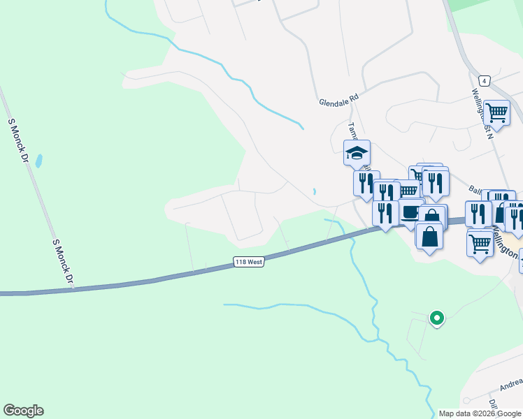 map of restaurants, bars, coffee shops, grocery stores, and more near 9 Keall Crescent in Bracebridge