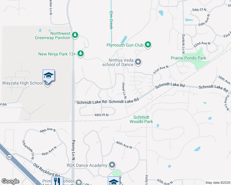 map of restaurants, bars, coffee shops, grocery stores, and more near 17330 50th Avenue North in Plymouth