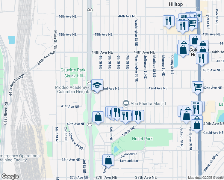 map of restaurants, bars, coffee shops, grocery stores, and more near 4208 6th Street Northeast in Minneapolis