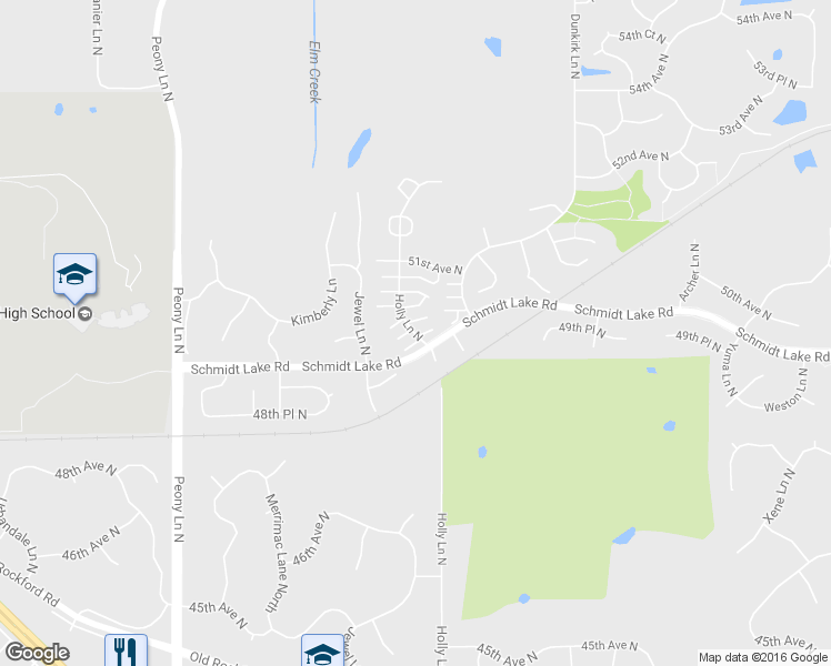 map of restaurants, bars, coffee shops, grocery stores, and more near 5020 Holly Lane North in Plymouth
