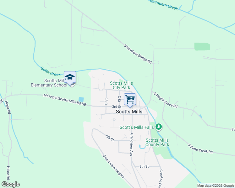 map of restaurants, bars, coffee shops, grocery stores, and more near 130 C Street in Scotts Mills