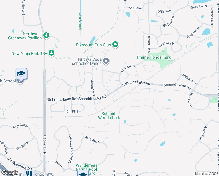 map of restaurants, bars, coffee shops, grocery stores, and more near 5020 Holly Lane North in Plymouth