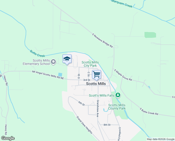 map of restaurants, bars, coffee shops, grocery stores, and more near 130 C Street in Scotts Mills