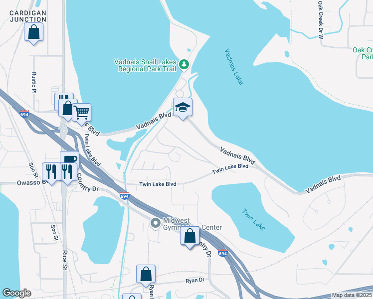 map of restaurants, bars, coffee shops, grocery stores, and more near 100-178 Skyline Dr in Vadnais Heights