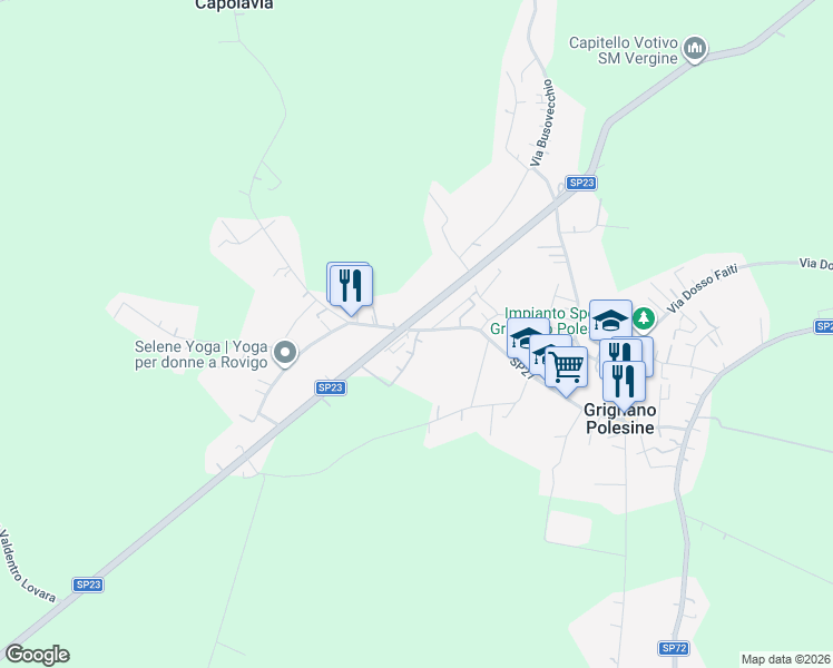 map of restaurants, bars, coffee shops, grocery stores, and more near 2 Via Rodolfo Rossi in Grignano Polesine