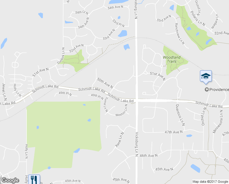 map of restaurants, bars, coffee shops, grocery stores, and more near 5006 Yuma Lane North in Plymouth