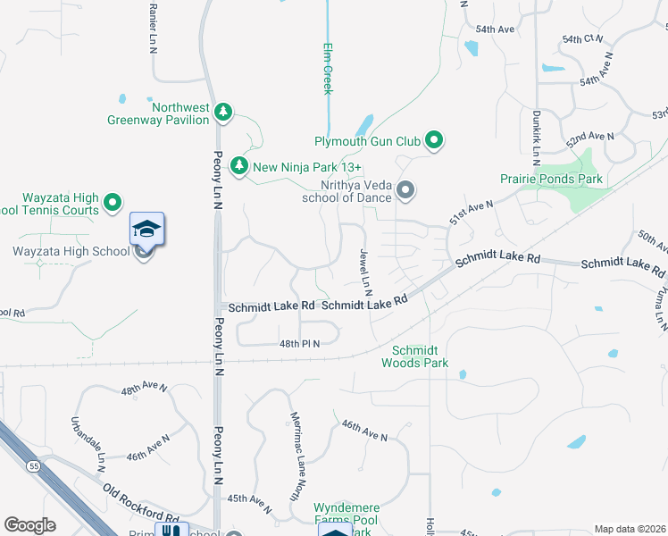 map of restaurants, bars, coffee shops, grocery stores, and more near 5000 Kimberly Lane North in Plymouth